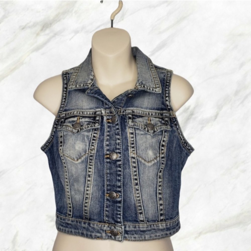 SILVER JEANS blue light wash denim vest small